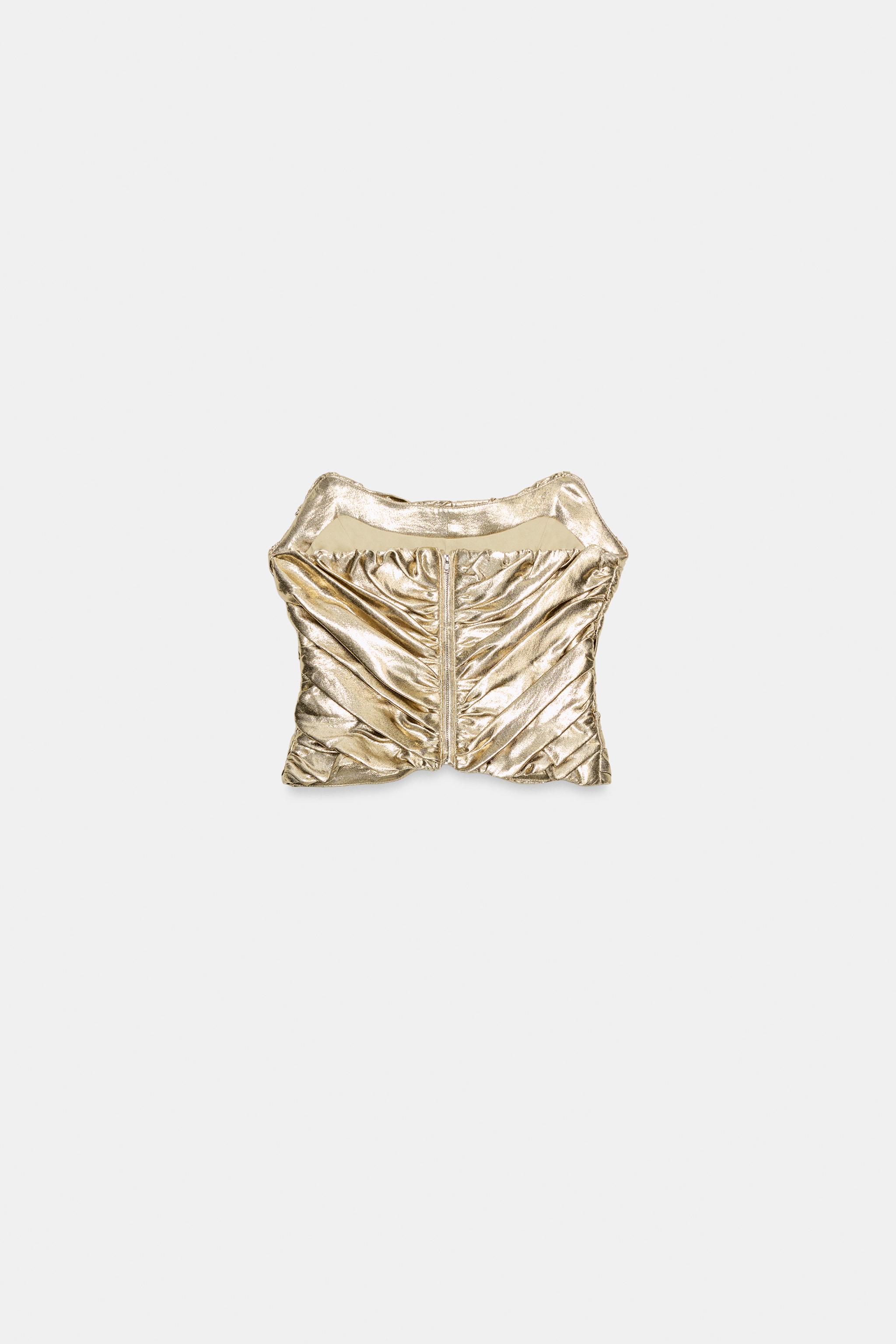 METALLIC EFFECT PLEATED CORSET TOP